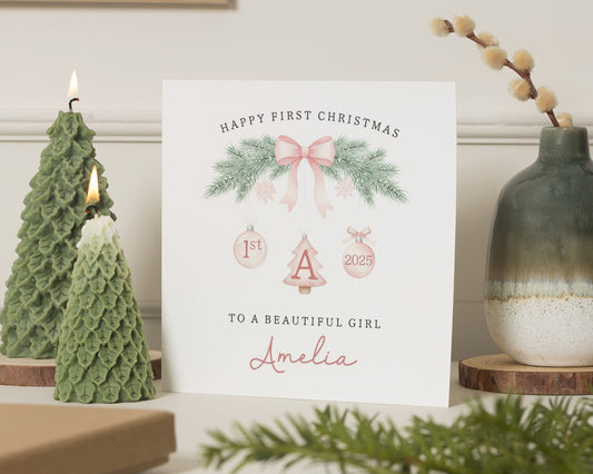 First Christmas Card for Girl, Personalised Baby Girl Christmas Card, 1st Christmas Card, Christmas Card for Daughter, Custom Name Card