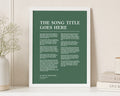 Personalised Song Lyrics Print, Green Wall Art, First Dance Wedding Gift, Anniversary Gift for Couple, White Framed Portrait Print