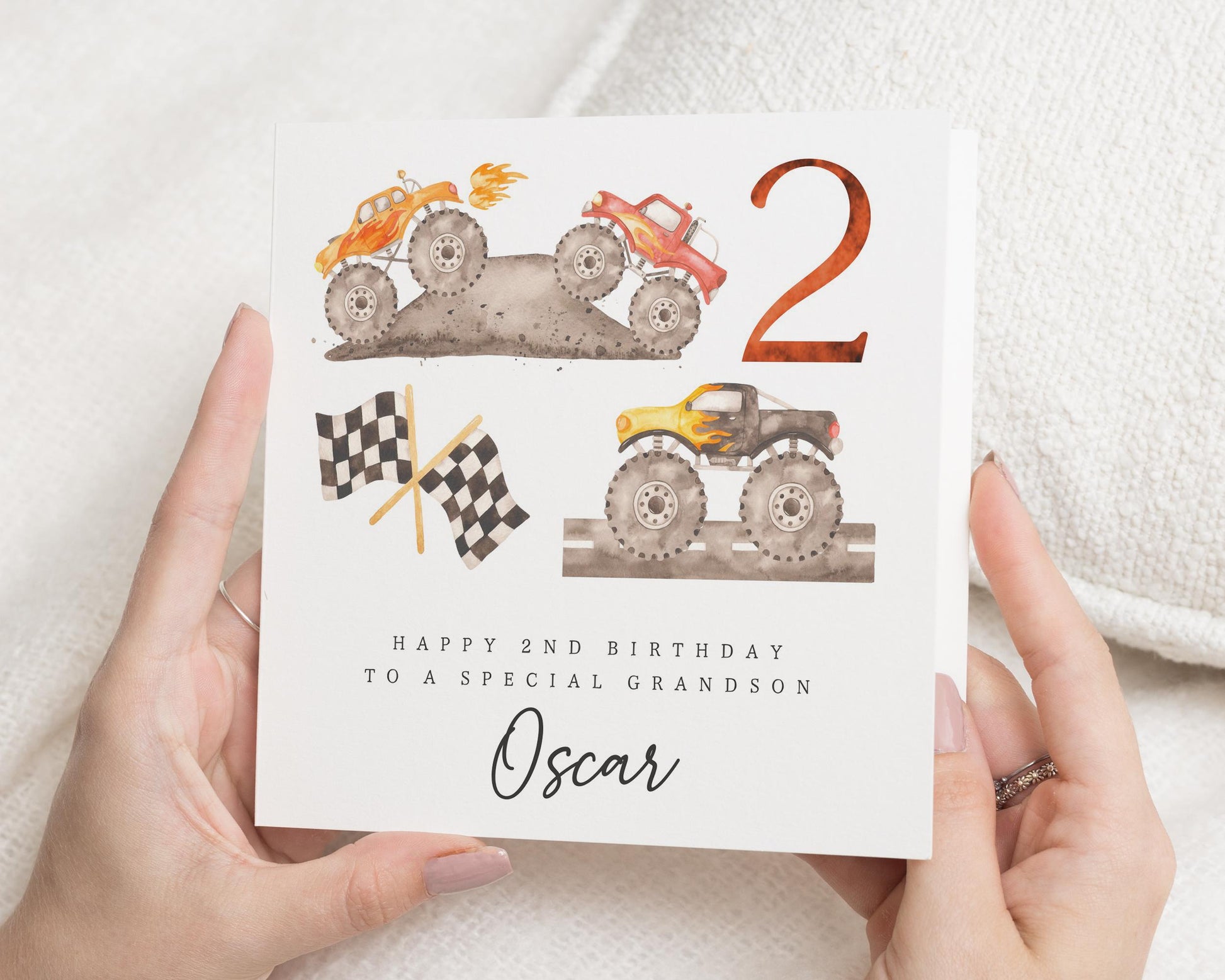 2nd Birthday Card for Grandson, Monster Truck Birthday Card, Personalised Birthday Card for Boy, Special Grandson Birthday Card