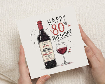 80th Birthday Card, 80th Birthday Cards for Him, 80th Birthday Card for Her, Wine Birthday Card, Dad Mum Grandad Grandma Card