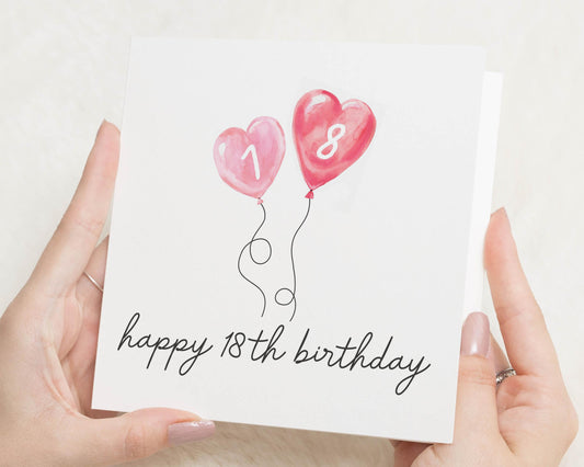 18th Birthday Card, Birthday Card for Her, Birthday Card for Daughter, Cute 18th Birthday Card, Heart Balloon Birthday Card