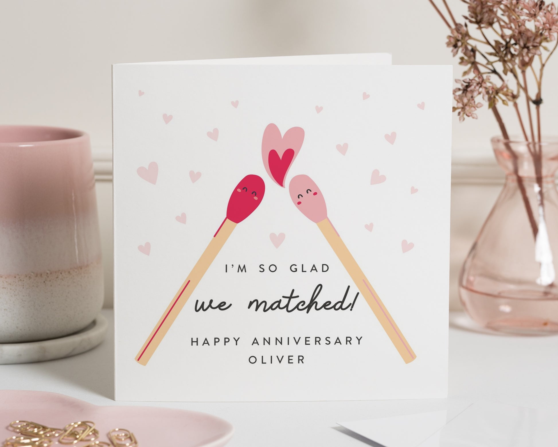 Anniversary Card for Him, Personalised Anniversary Card, Funny Romantic Anniversary Card, Cute Match Pun Card, Custom Card for Couple