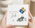 16th Birthday Card, Personalised Birthday Card for Him, Birthday Card for Boy, Blue Gold Balloons, Gift Birthday Card, Card for Son