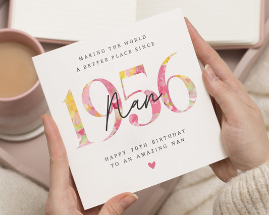 70th Birthday Card for Nan, Personalised 1956 Birthday Card, Birthday Card for Her, Special Birthday Card for Grandma, Floral Birthday Card