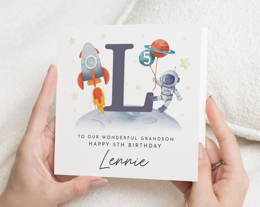 5th Birthday Card for Grandson, Personalised Space Birthday Card, Grandson Birthday Card, Astronaut Birthday Card, Rocket Card