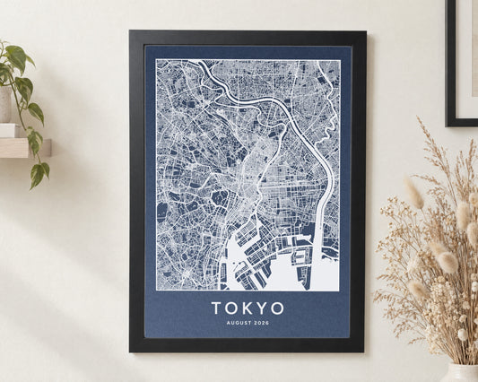 Personalised Map Print, Custom Location Map, Navy Blue Wall Art, New Home Gift, House Warming Gift, Portrait Black Framed Print