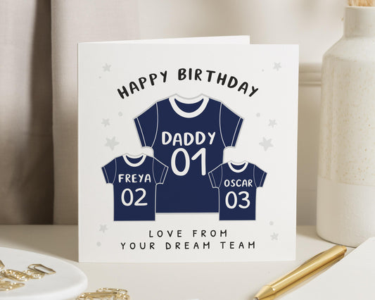 Birthday Card for Daddy, Daddy Birthday Card from Kids, Personalised Football Card, Birthday Card for Dad, Card from Children
