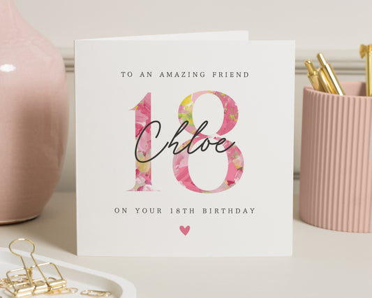 18th Birthday Card for Friend, Personalised 18th Birthday Card, 18th Birthday Card for Her, Best Friend Birthday Card, Floral Birthday Card