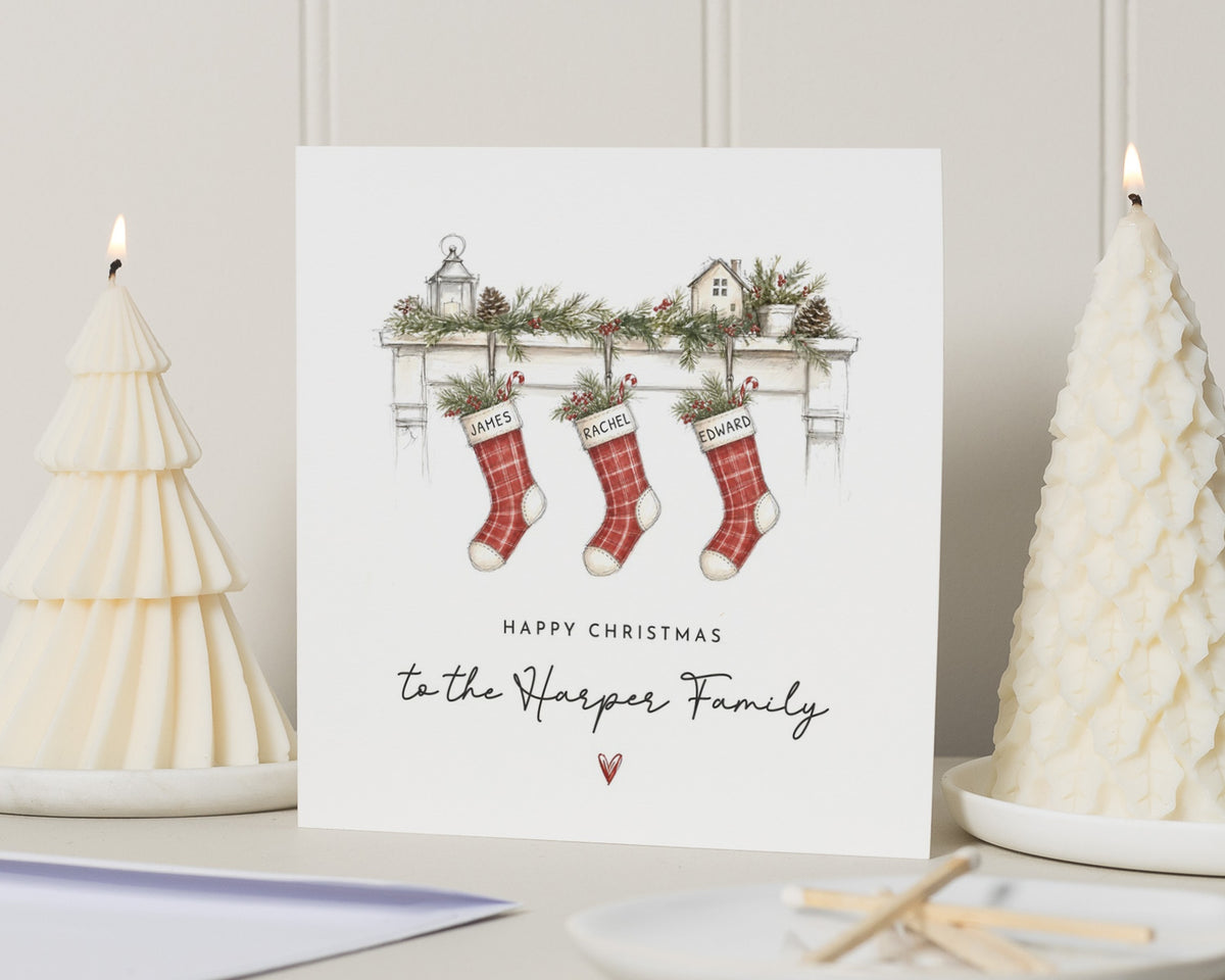 Personalised Christmas Card, Family Christmas Card, Christmas Stocking Card, Custom Christmas Card for Family, Happy Christmas Card