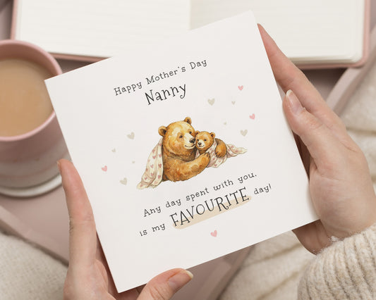 Mother's Day Card for Nanny, Cute Bear Mother's Day Card, Nanny Mother's Day Card, Personalised Mother's Day Card for Grandma, Bear Card