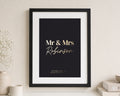 Personalised Gold Foil Mr and Mrs Print, Black Wall Art, Wedding Gift for Couple, Anniversary Gift, Newlywed Gift, Portrait Framed Print