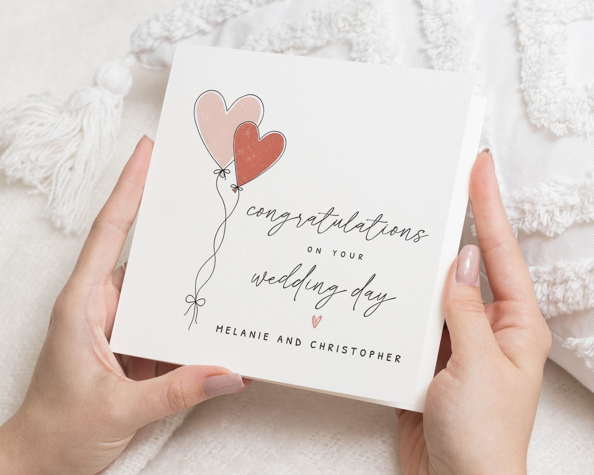 Wedding Day Card, Personalised Wedding Card, Congratulations Wedding Card, Card for Bride and Groom, Newlywed Card, Heart Balloon Card