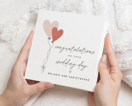 Wedding Day Card, Personalised Wedding Card, Congratulations Wedding Card, Card for Bride and Groom, Newlywed Card, Heart Balloon Card