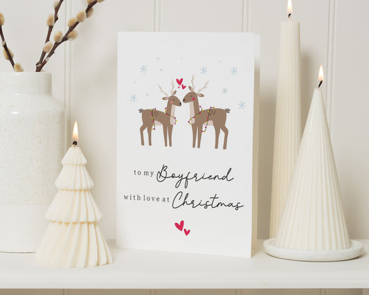 Christmas Card for Boyfriend, Boyfriend Christmas Card, Romantic Christmas Card for Him, Cute Reindeer Card, Xmas Card for Partner
