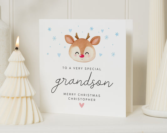 Christmas Card for Grandson, Personalised Reindeer Christmas Card, Cute Grandson Christmas Card, Special Grandson Xmas Card