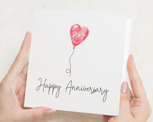 Anniversary Card, Personalised Anniversary Card, Heart Balloon Card, Anniversary Card for Couple, Custom Anniversary Card