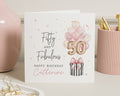50th Birthday Card for Her, Fifty and Fabulous Birthday Card, Personalised Birthday Card for Women, Balloon Birthday Card