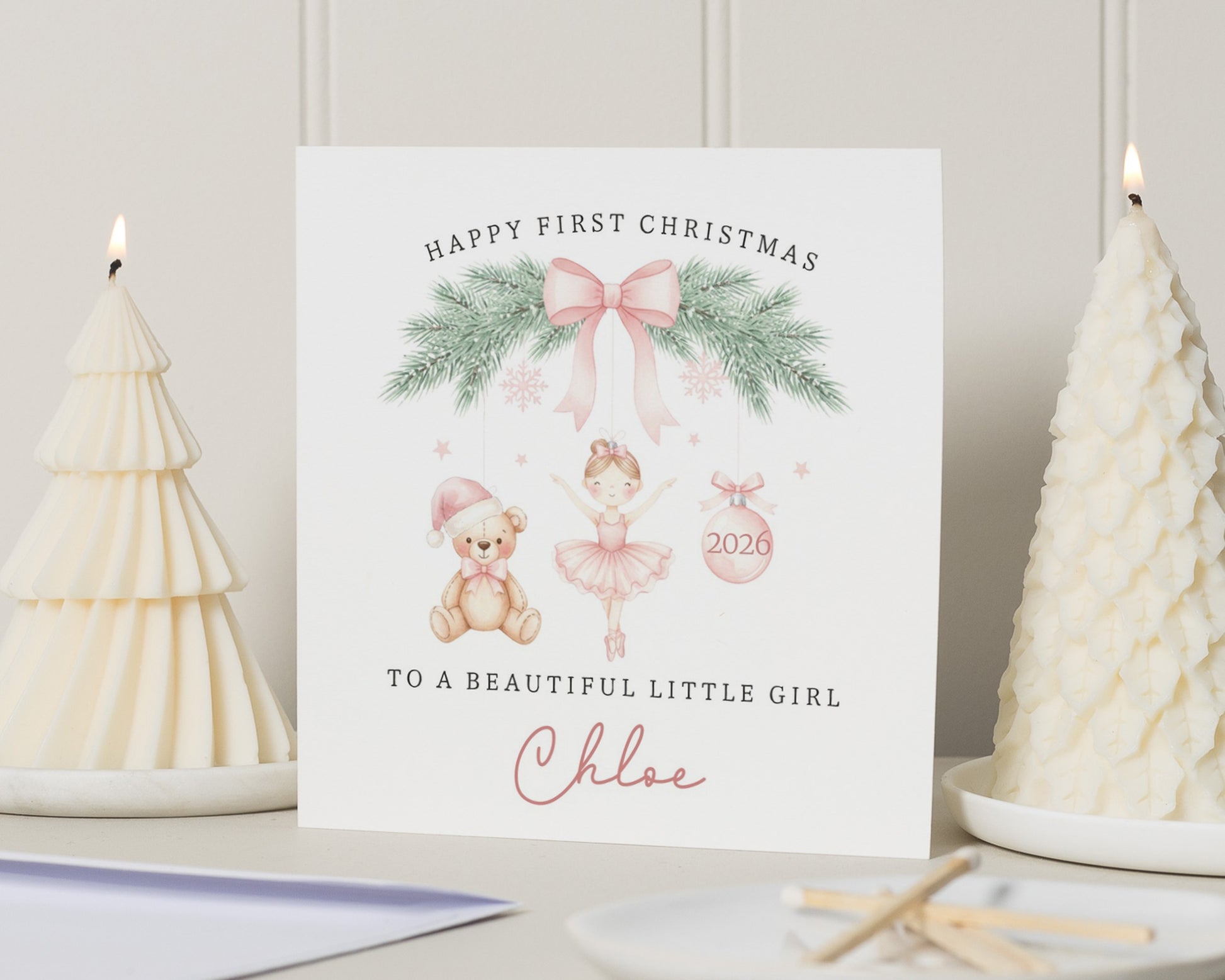 First Christmas Card for Girl, 1st Christmas Card, Personalised Christmas Card for Daughter, Granddaughter Christmas Card, Baby Xmas Card