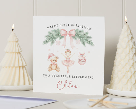 First Christmas Card for Girl, 1st Christmas Card, Personalised Christmas Card for Daughter, Granddaughter Christmas Card, Baby Xmas Card