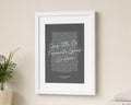 Personalised Song Lyrics Print, Dark Grey Wedding Wall Art, First Dance Lyrics, Anniversary Gift, Gift for Couple, White Framed Print