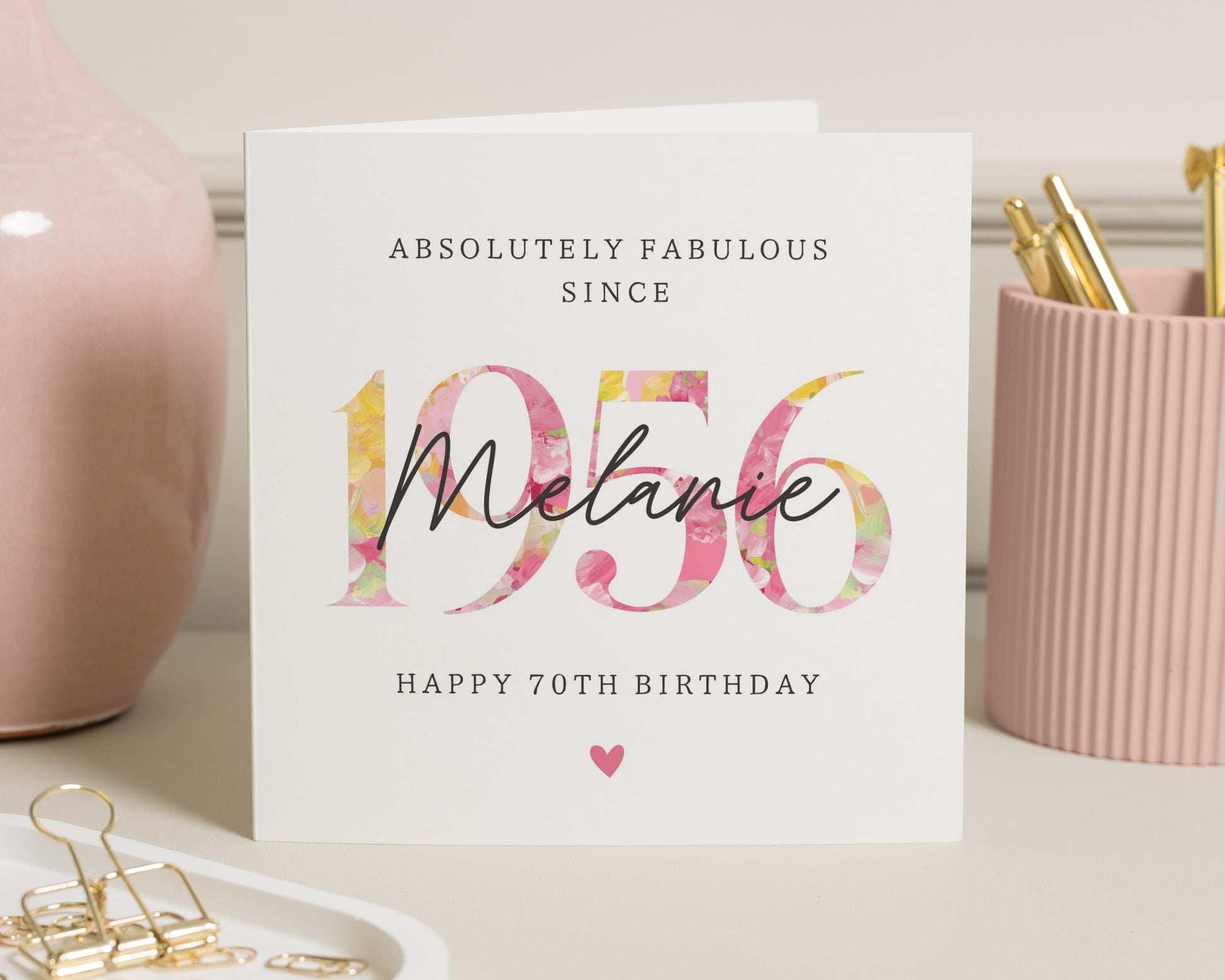 Personalised 70th Birthday Card, 70th Birthday Card for Her, Floral Birthday Card, Custom Name Birthday Card for Mum Grandma