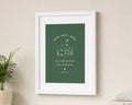 Personalised New Home Print, Green Wall Art, Home Sweet Home Print, House Warming Gift, First Home Gift, White Framed Print