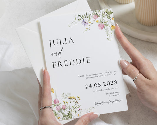 Floral Wedding Invitations, Wildflower Wedding Invites, Botanical Greenery Invitation Suite, Elegant Personalised Wedding Invitation