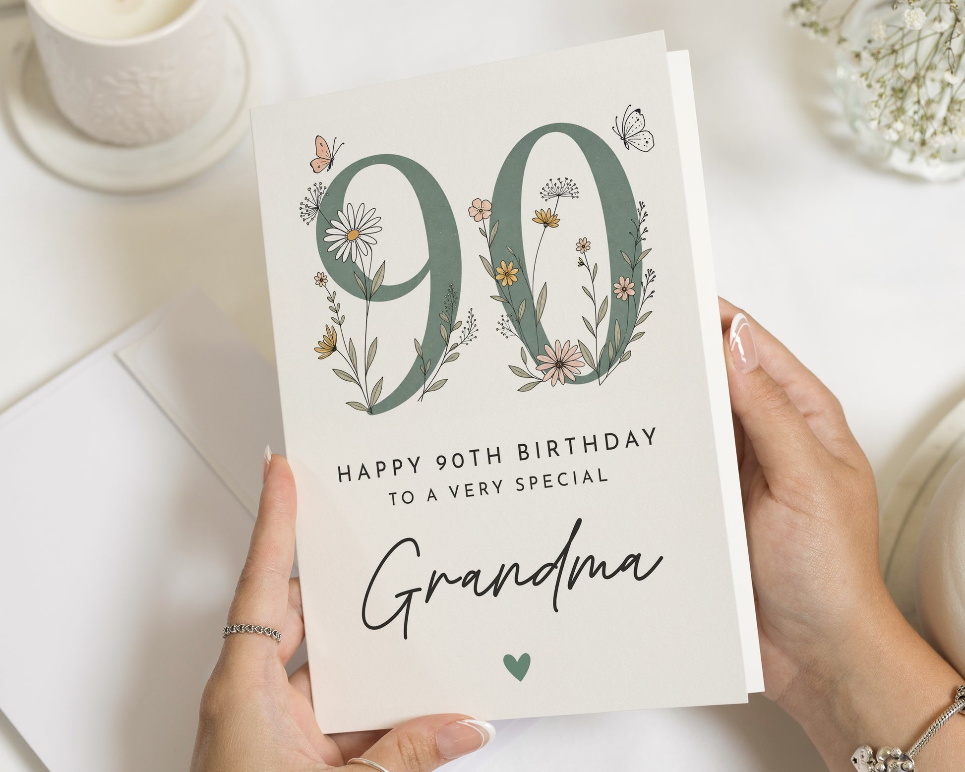90th Birthday Card for Grandma, Grandma 90th Birthday Card, 90th Birthday Cards for Her, Floral Personalised Birthday Card