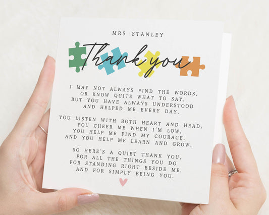 Thank You SEN Teacher Card, Autism Thank You Card, Personalised Poem Card, Special Needs Teacher Card, End of Term Card
