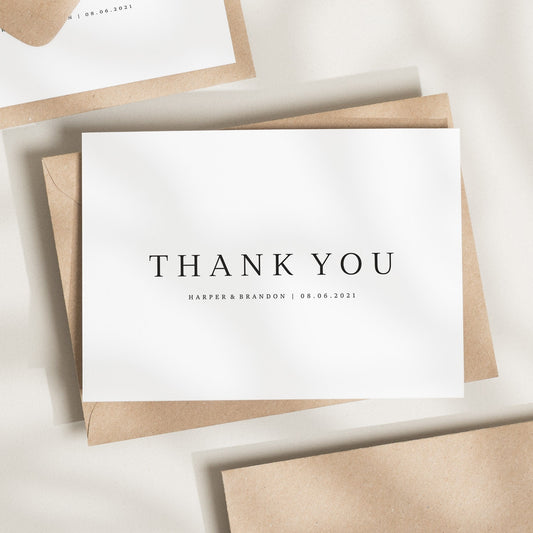 Wedding Thank You Postcards, Folded Thank You Cards, Wedding Thank You, Thank You Wedding Card, Thank You Card, Simple Wedding Card &#39;Harper&#39;