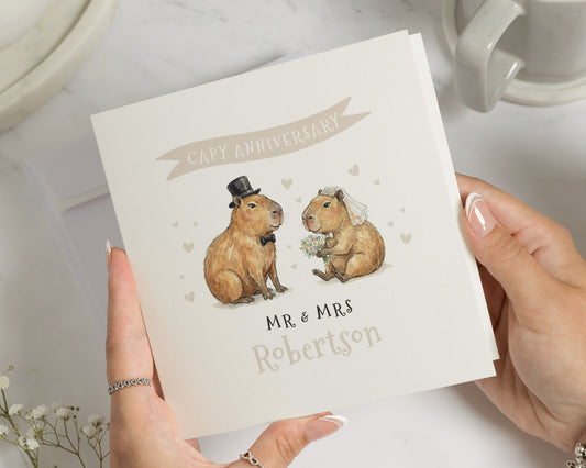 Anniversary Card, Capybara Anniversary Card, Personalised Anniversary Card, Cute Animal Wedding Card, Mr and Mrs Anniversary Card