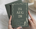 Gold Foil Wedding Invitations, Dark Green Wedding Invite, Modern Typography Invitation, Champagne Celebration Wedding Stationery