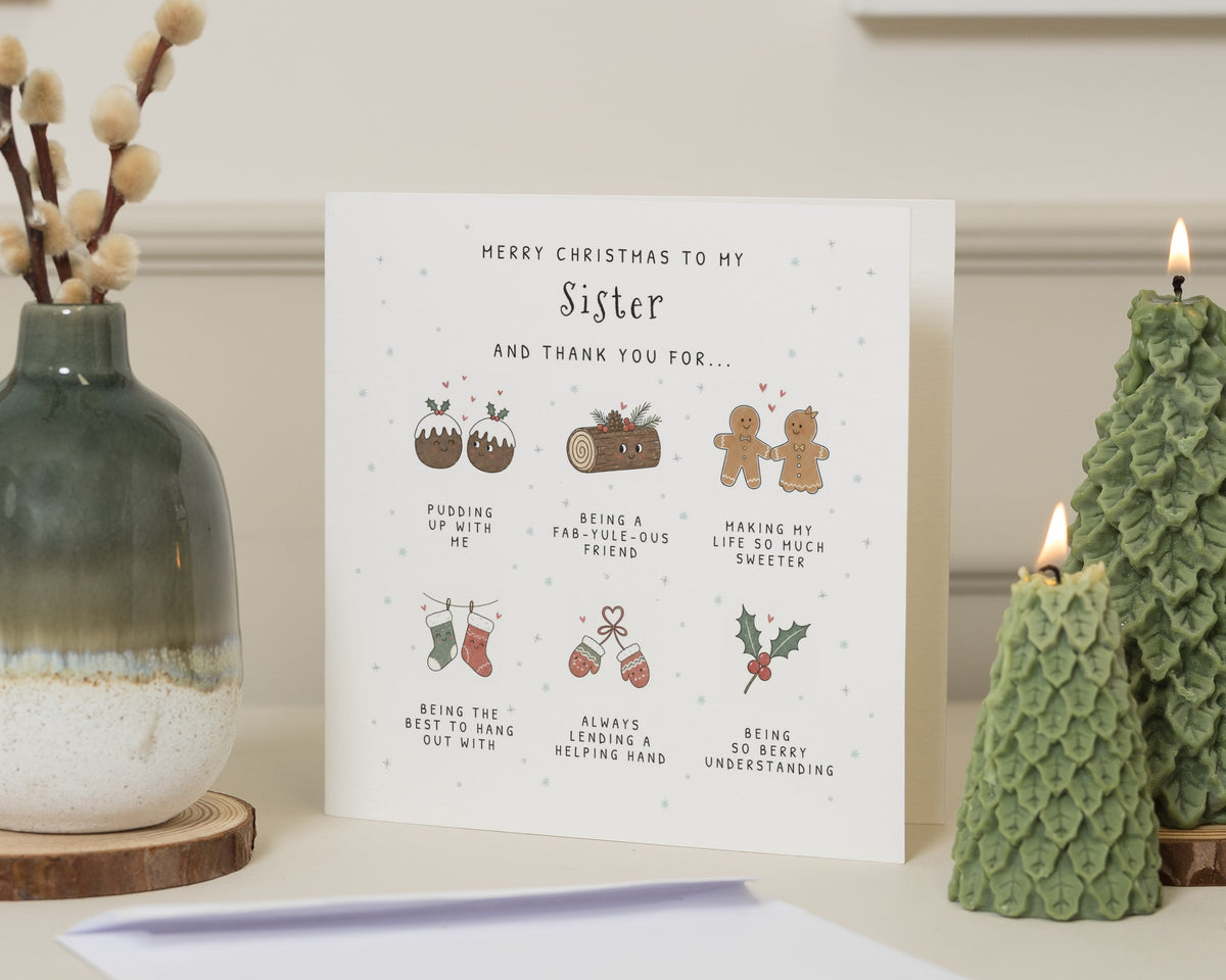 Christmas Card for Sister, Sister Christmas Card, Thank You Sister Card, Cute Christmas Card for Her, Funny Xmas Card for Sister