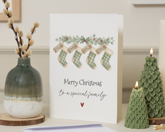 Personalised Christmas Card for Family, Family Christmas Card, Custom Christmas Card, Stocking Christmas Card, Special Family Card
