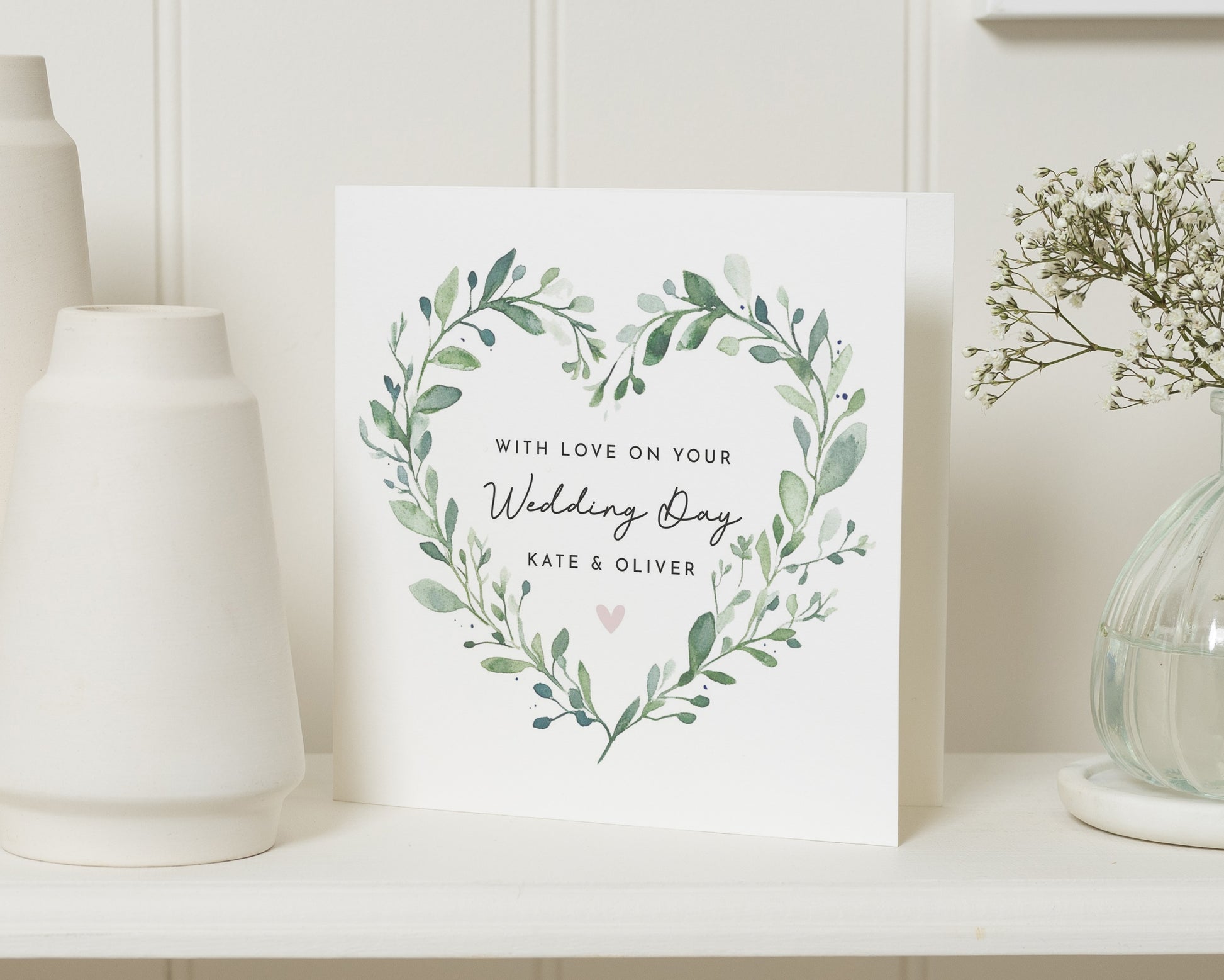 Personalised Wedding Card, Wedding Day Card, Custom Names Wedding Card, Floral Heart Wedding Card, Wedding Card for Couple