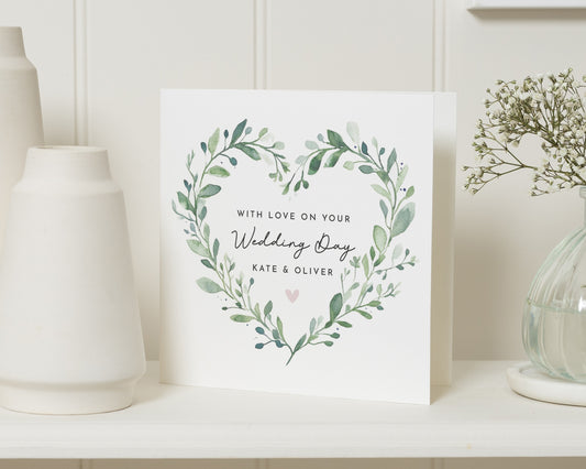 Personalised Wedding Card, Wedding Day Card, Custom Names Wedding Card, Floral Heart Wedding Card, Wedding Card for Couple
