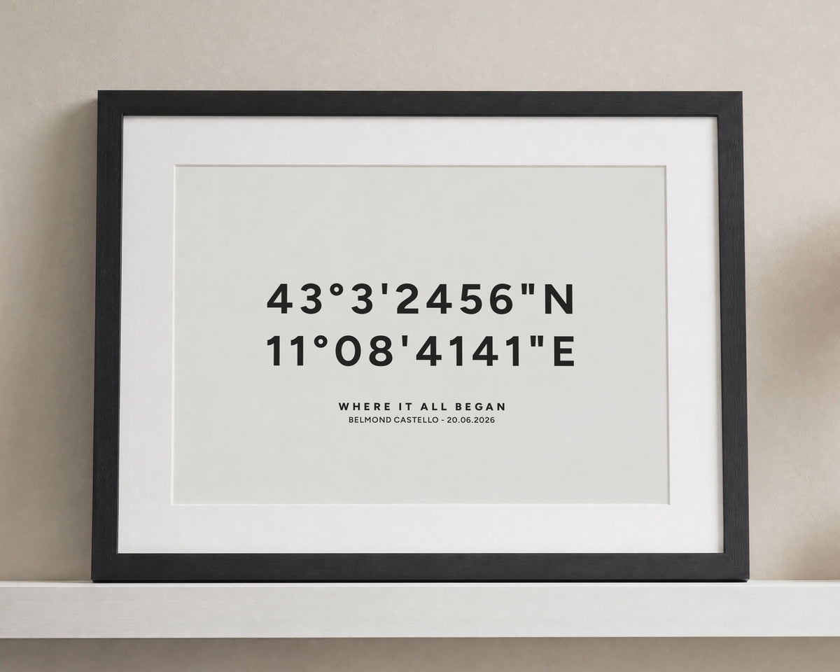 Personalised Coordinates Print, Off White Wall Art, Where It All Began Print, Wedding Gift, Anniversary Gift, Black Framed Print
