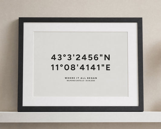 Personalised Coordinates Print, Off White Wall Art, Where It All Began Print, Wedding Gift, Anniversary Gift, Black Framed Print
