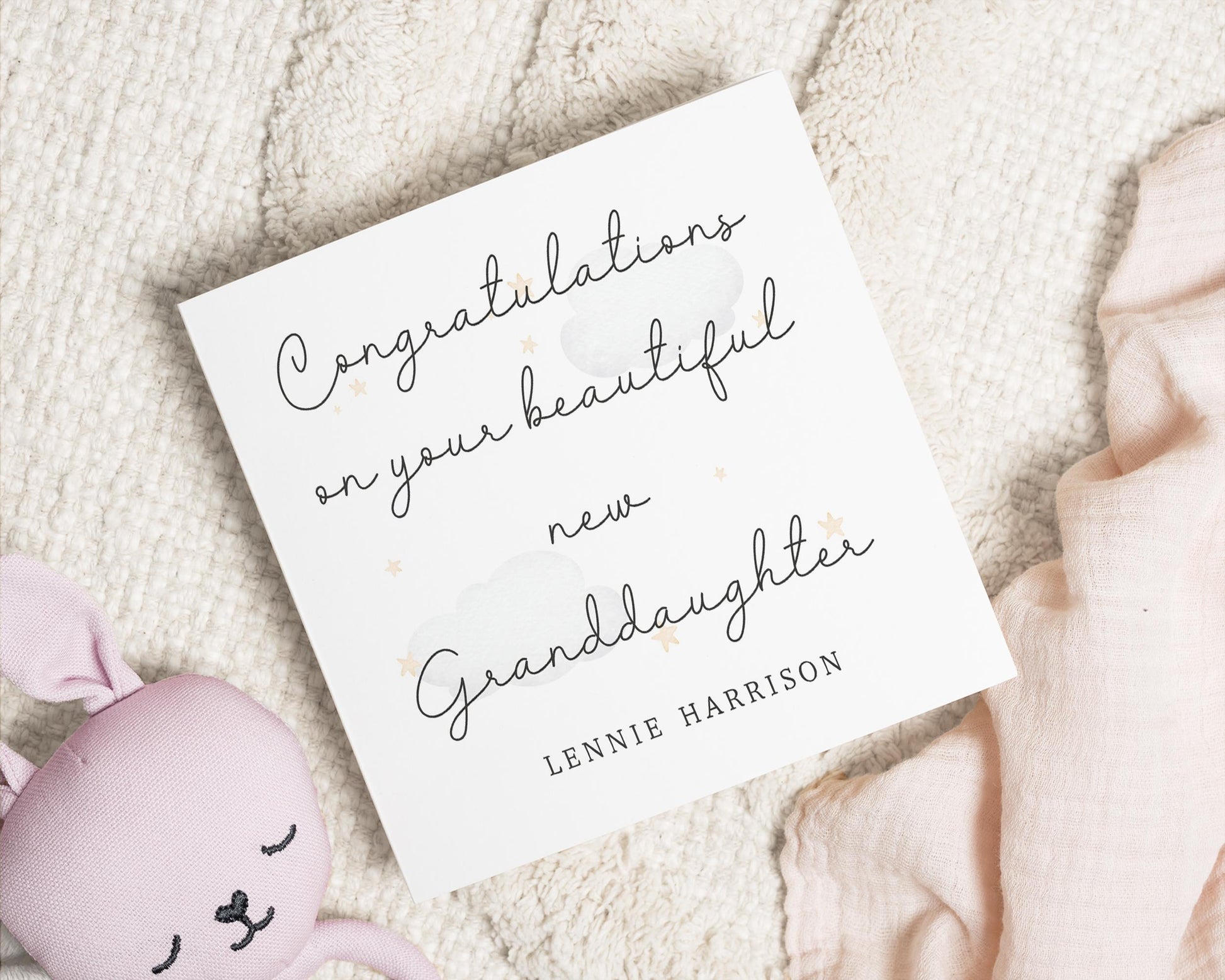 Congratulations New Granddaughter Card, Personalised Baby Girl Card, Grandchild Card, New Baby Card for Grandparents, Custom Name Card