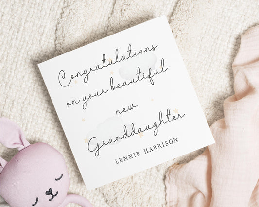 Congratulations New Granddaughter Card, Personalised Baby Girl Card, Grandchild Card, New Baby Card for Grandparents, Custom Name Card