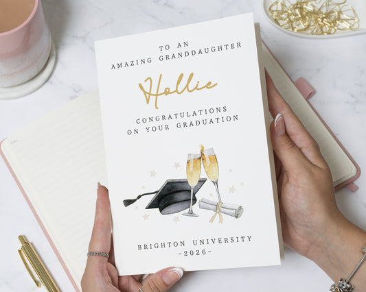 Graduation Card for Granddaughter, Personalised Graduation Card, University Graduate Card for Her, Congrats Card, Custom Graduate Card