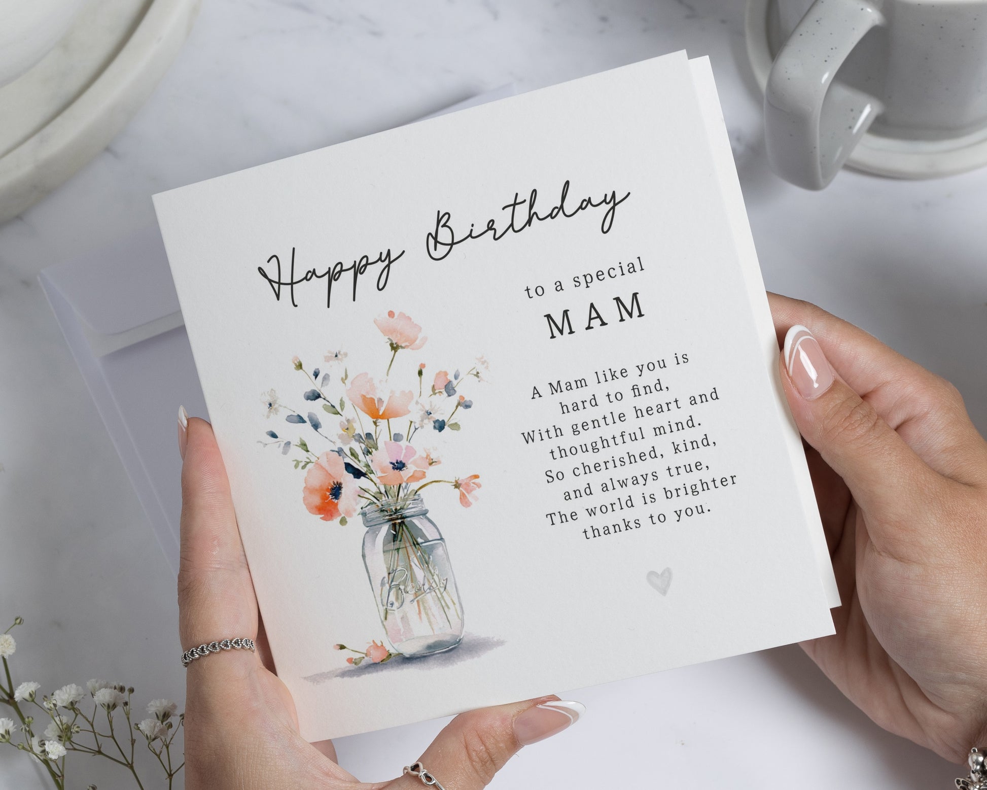 Birthday Card for Mam, Birthday Card for Mum, Birthday Card for Her, Floral Birthday Card, Poem Birthday Card, Birthday Card for Women