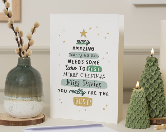 Teaching Assistant Christmas Card, Teacher Christmas Card, Personalised Teacher Card, TA Christmas Card, School Staff Xmas Card