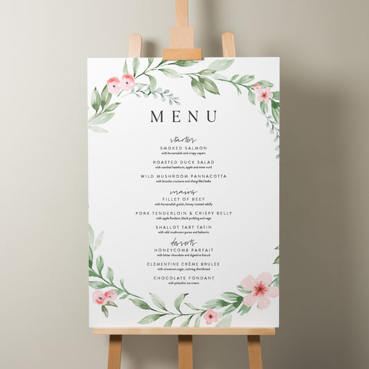 Floral Menu Wedding Sign, Wedding Food Menu Sign, Wedding Sign, Guest Sign For Menu, Minimalist Wedding Sign &#39;Paige&#39;