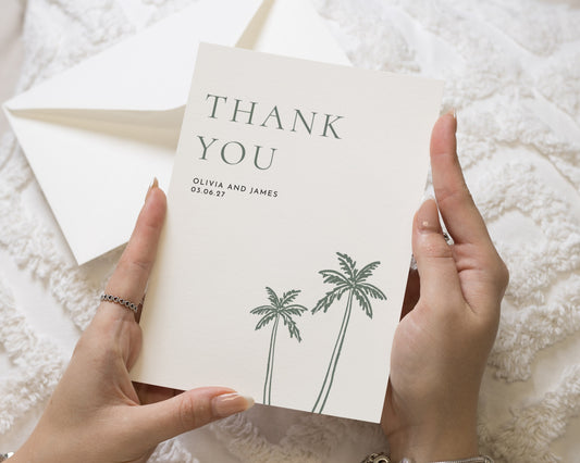 Personalised Wedding Thank You Cards, Wedding Thank You Cards, Thank You Cards, Tropical Palm Thank You Card, Minimal Folded Wedding Card