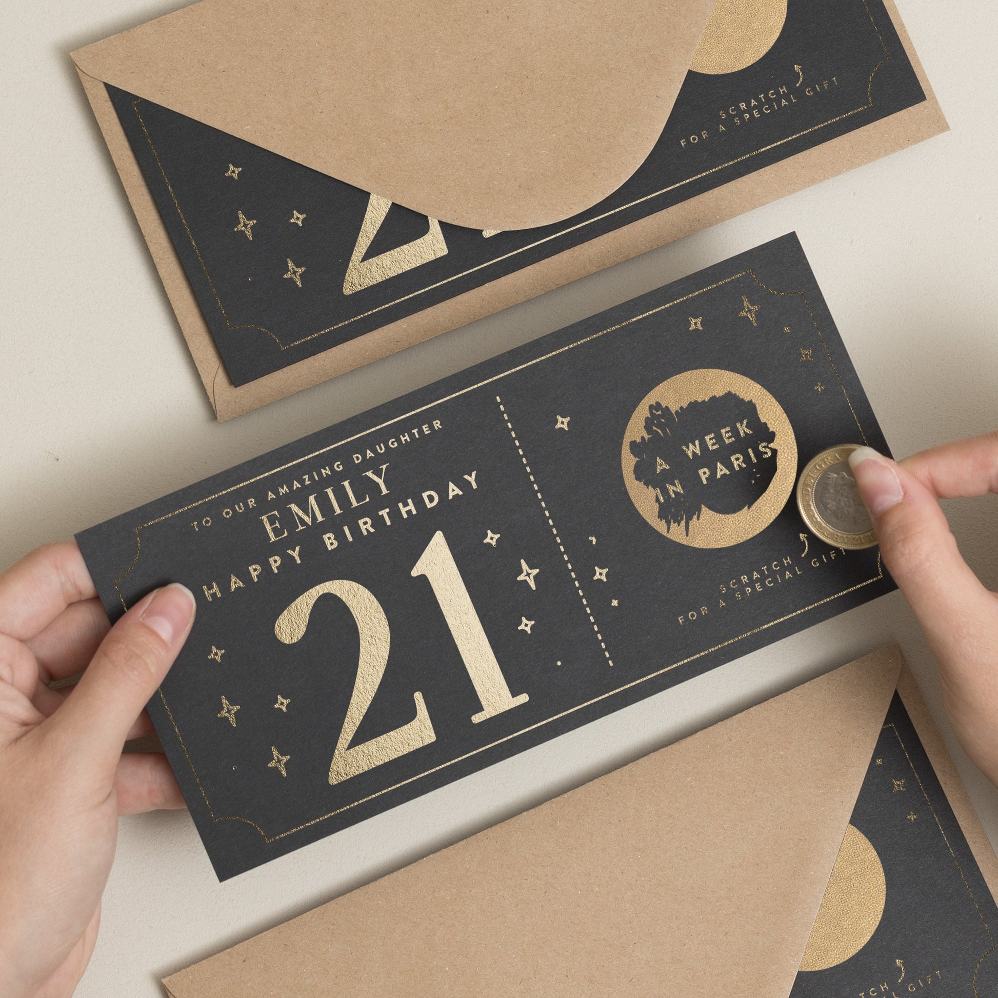 21st Birthday Gift Voucher, 21st Birthday Card, Gold Foil Scratch Card Gift Voucher, Scratch Card, Birthday Surprise Voucher, Gift Ticket