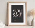 Personalised Rose Gold Foil Couple Print, Black Wall Art, You and Me Print, Anniversary Gift, Wedding Gift for Couple