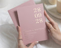 Gold Foil Wedding Invitations, Minimalist Date Wedding Invite, Rose Pink Personalised Invitation, Elegant Typography Wedding Stationery