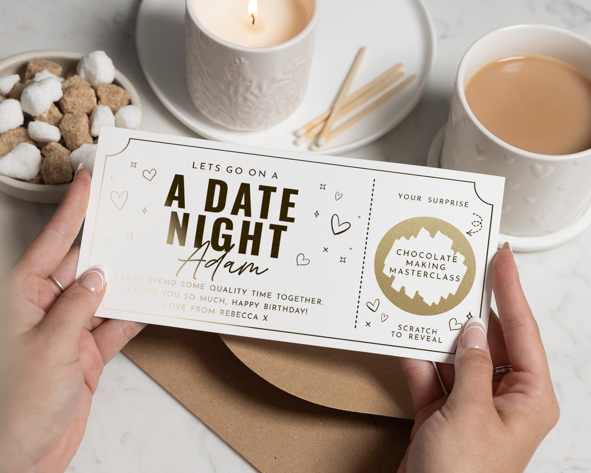 Personalised Date Night Gift Voucher, Scratch To Reveal, Birthday Gift For Him Or Her, Custom Gold Foil Experience Voucher