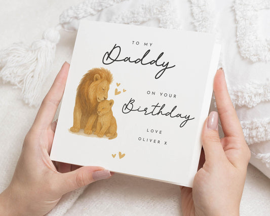 Birthday Card for Daddy, Personalised Lion Birthday Card, Birthday Card from Son, Cute Animal Birthday Card for Dad, Daddy Birthday Card